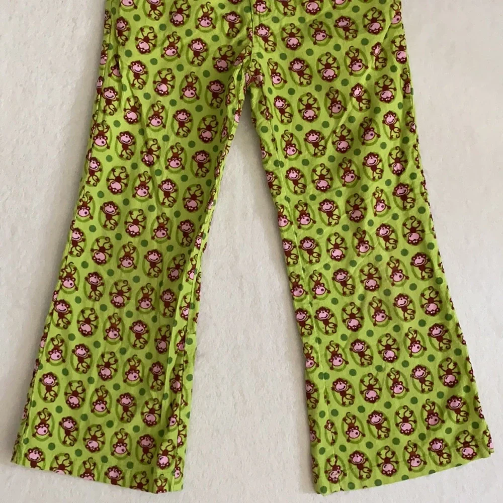 CR Kids | Lightweight Corduroy Wide Leg Monkey Print Pants Green/Brown/Pink (5)